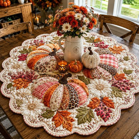 Pumpkin Blossom Gathering Custom Shape Quilted Table Topper SN0PT440
