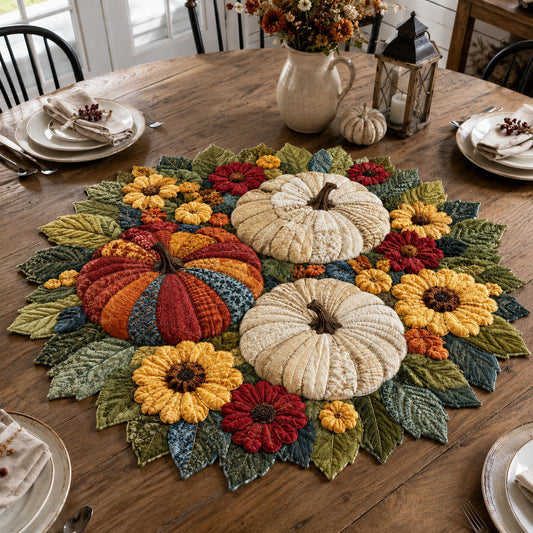 Pumpkin Harvest Mosaic Custom Shape Quilted Table Topper SN0PT388