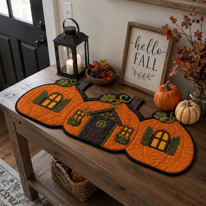 Pumpkin Village Custom Shape Quilted Table Runner SN0DV129