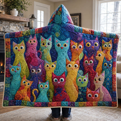 Rainbow Cat Society Quilted Hooded Blanket TZL0PT0158