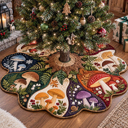 Rainbow Mushroom Custom Shape Christmas Quilted Tree Skirt TZL0HH0008