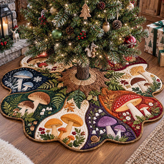Rainbow Mushroom Custom Shape Christmas Quilted Tree Skirt TZL0HH0008