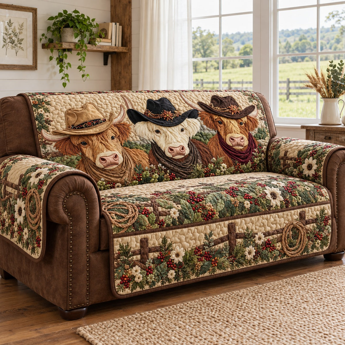 Ranch Fence Cowboys Quilted Sofa Cover TZL0PT0769