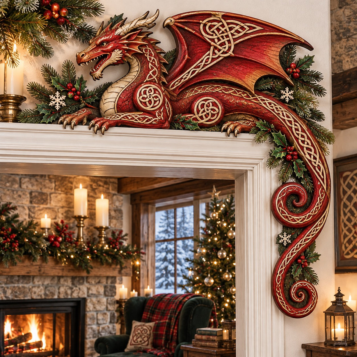 Red Celtic Dragon Christmas Door Corner Sign TZL0PT0745