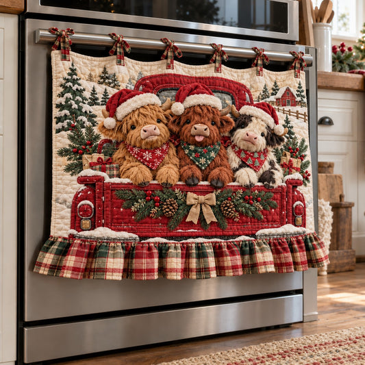 Red Truck Highland Trio Quilted Oven Curtain TZL0TV199