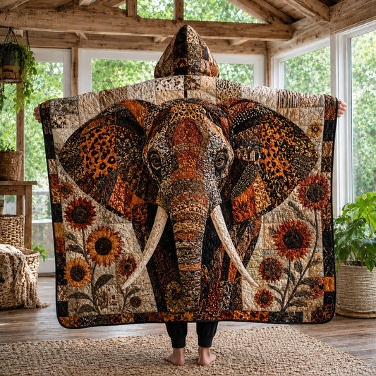 Regal Sunflower Elephant Quilted Hooded Blanket TZL0DV021