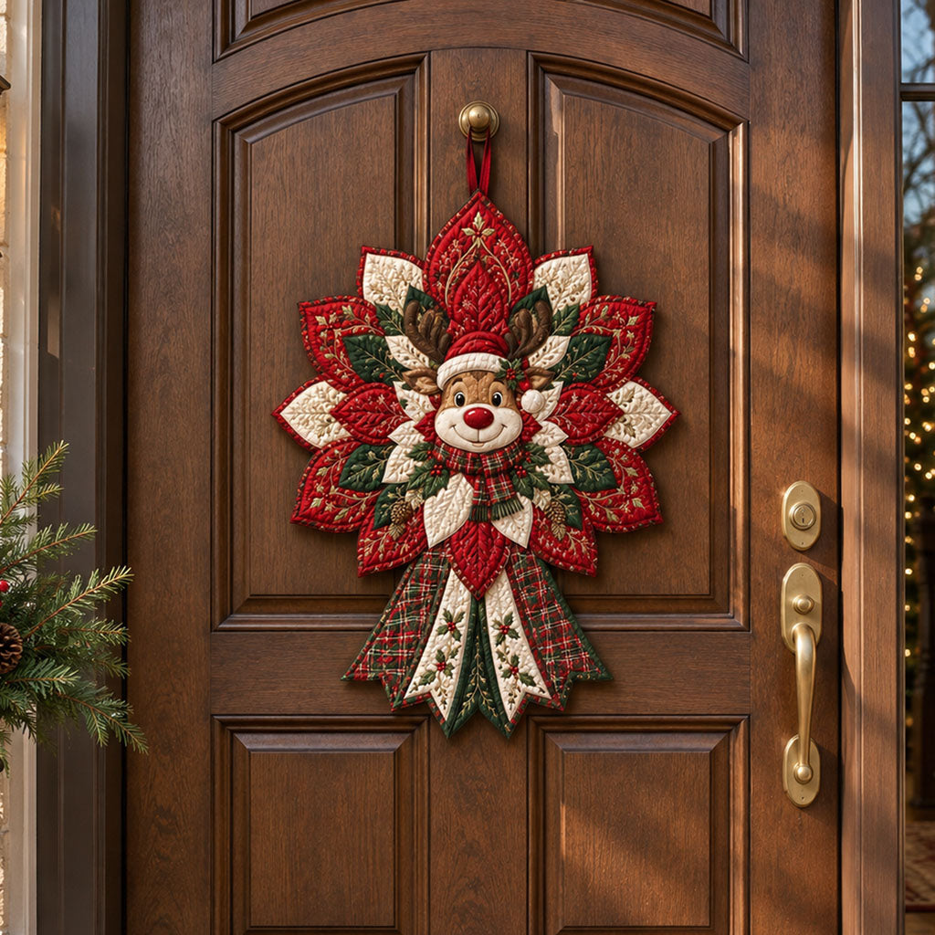 Reindeer Christmas Cheer Custom Shape Quilted Door Hanger TZL0PT0200