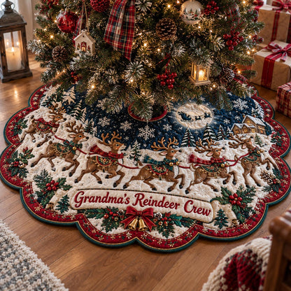 Reindeer Crew Custom Shape Christmas Quilted Tree Skirt TZL0DV167