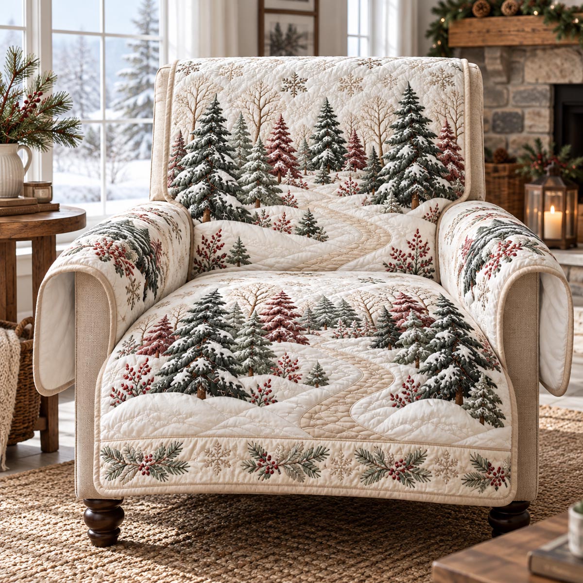 Rose Winter Forest Quilted Sofa Cover TZL0DV499