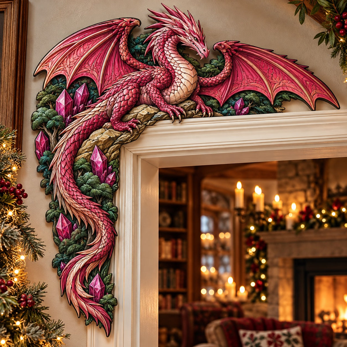 Ruby Crystal Dragon Christmas Door Corner Sign TZL0PT0746