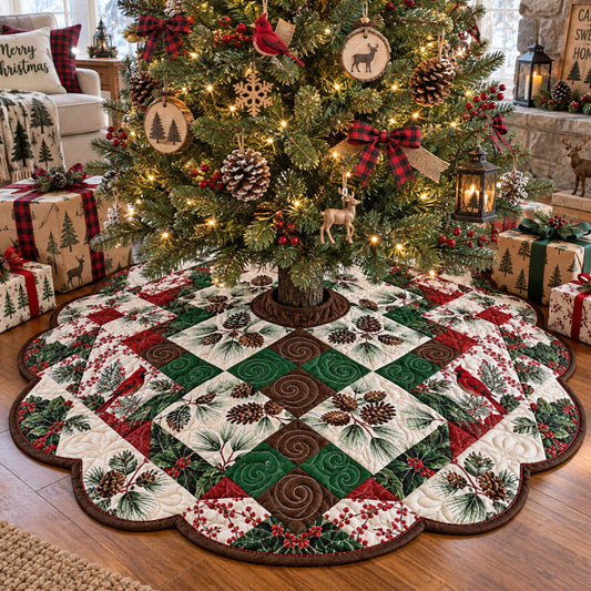 Rustic Christmas Charm Custom Shape Christmas Quilted Tree Skirt TZL0PT0265