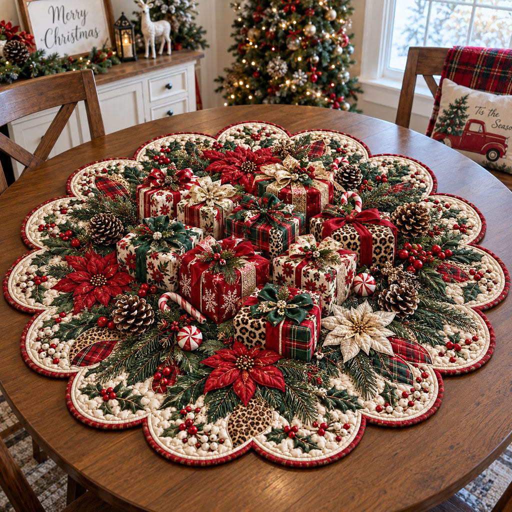 Rustic Christmas Treasures Custom Shape Quilted Table Topper TZL0PT0359