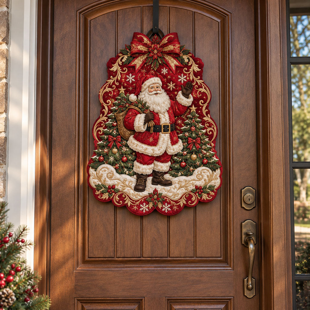 Rustic Holiday Greetings Custom Shape Quilted Door Hanger TZL0PT0202