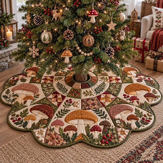 Rustic Mushroom Custom Shape Christmas Quilted Tree Skirt TZL0HH0009