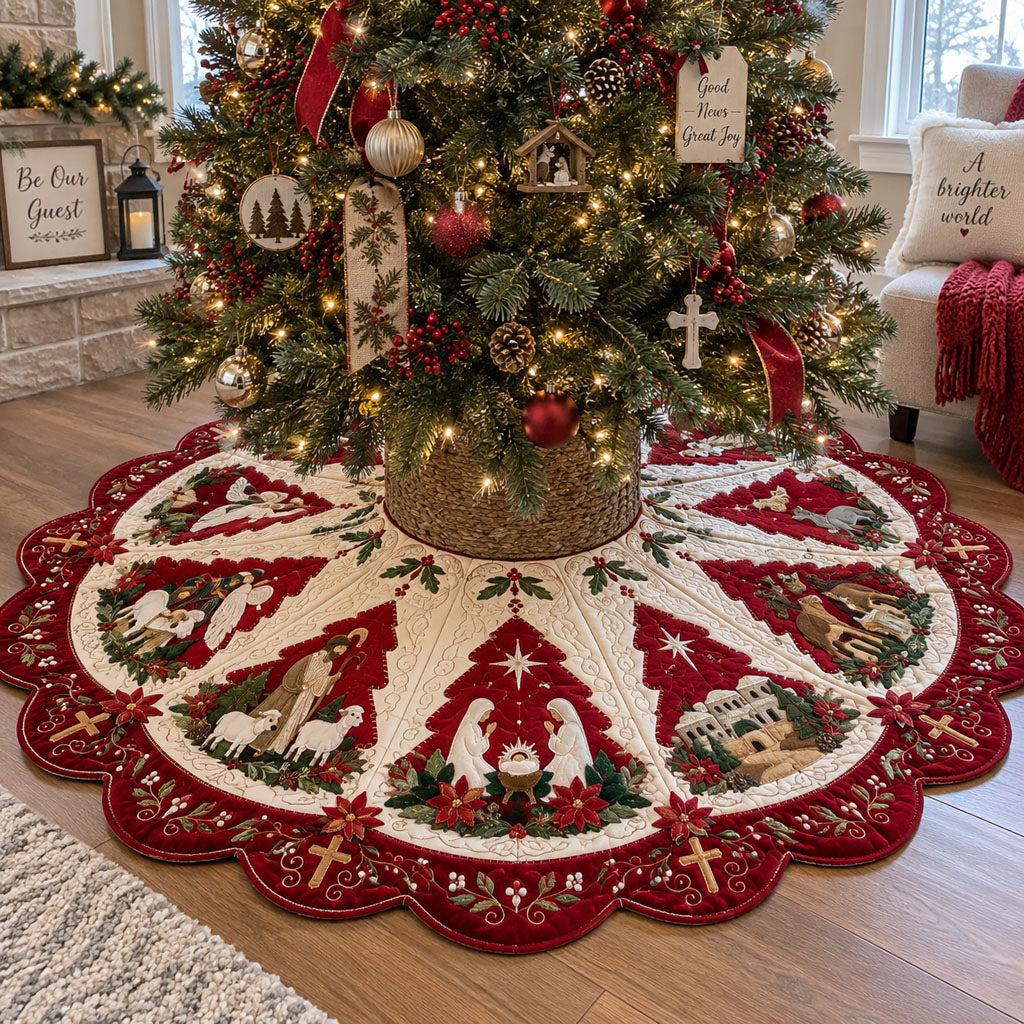 Sacred Christmas Custom Shape Christmas Quilted Tree Skirt TZL0PT0245