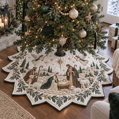 Sacred Evergreen Star Custom Shape Christmas Quilted Tree Skirt TZL0DV056