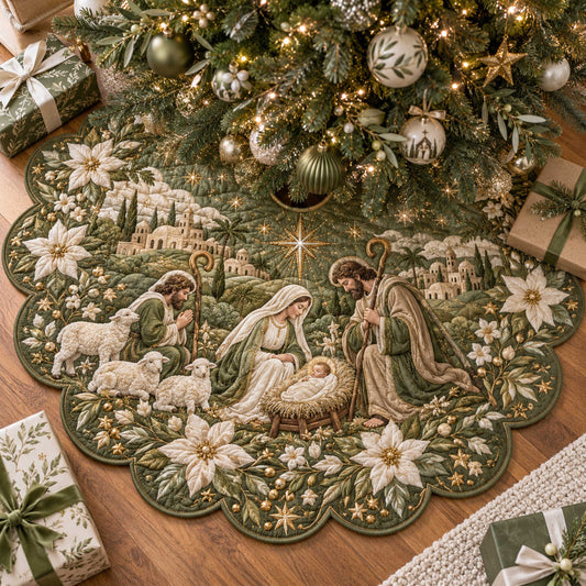 Sacred Nativity Custom Shape Christmas Quilted Tree Skirt TZL0TD08