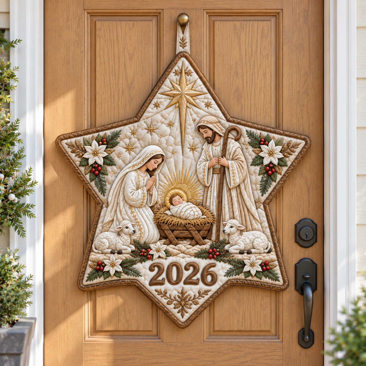 Sacred Nativity Custom Shape Quilted Door Hanger TZL0TD78