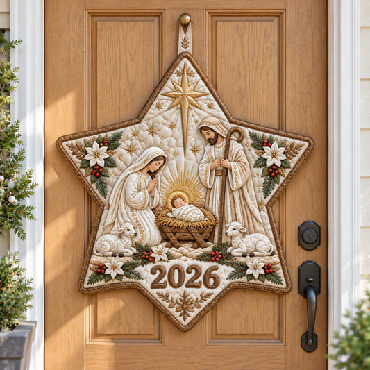 Sacred Nativity Custom Shape Quilted Door Hanger TZL0TD78