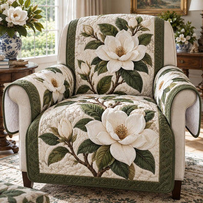 Sage Magnolia Bloom Quilted Sofa Cover TZL0DV518