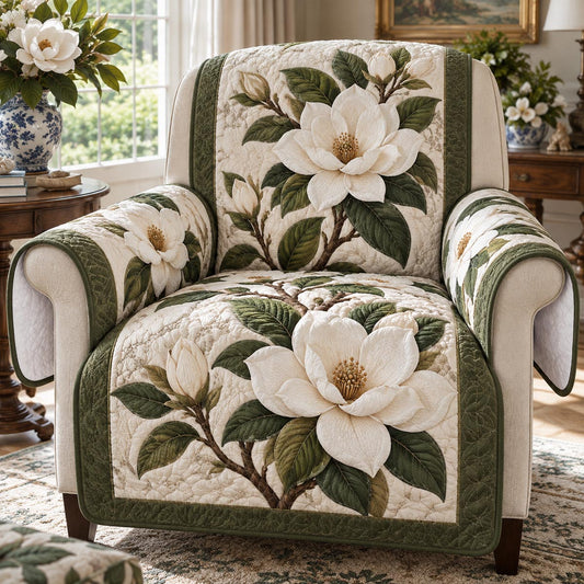 Sage Magnolia Bloom Quilted Sofa Cover TZL0DV518