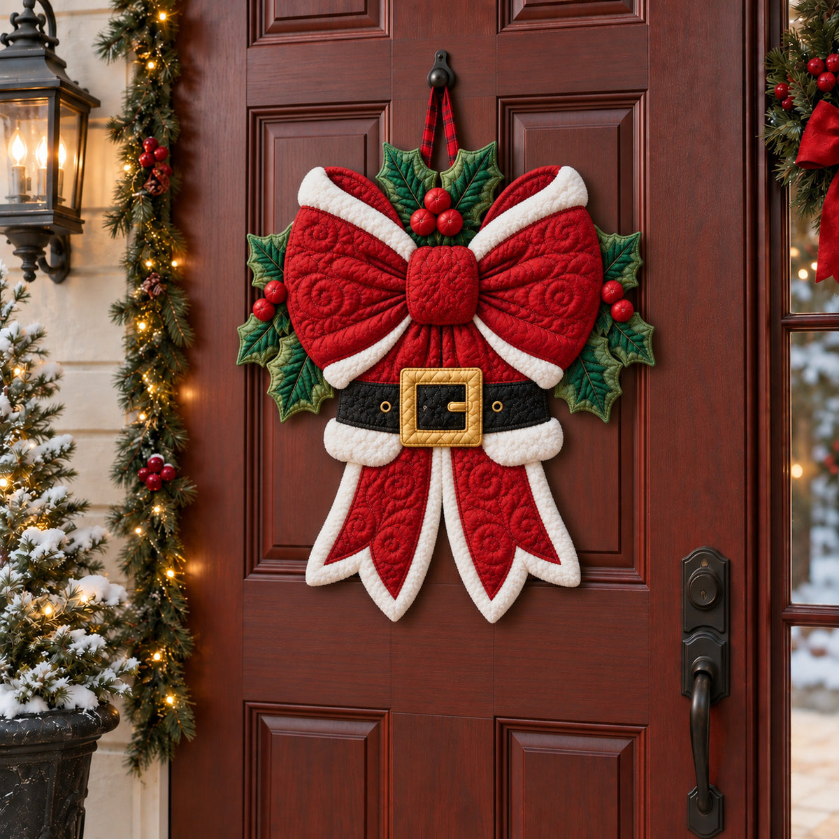 Santa Bow Custom Shape Quilted Door Hanger TZL0TV083