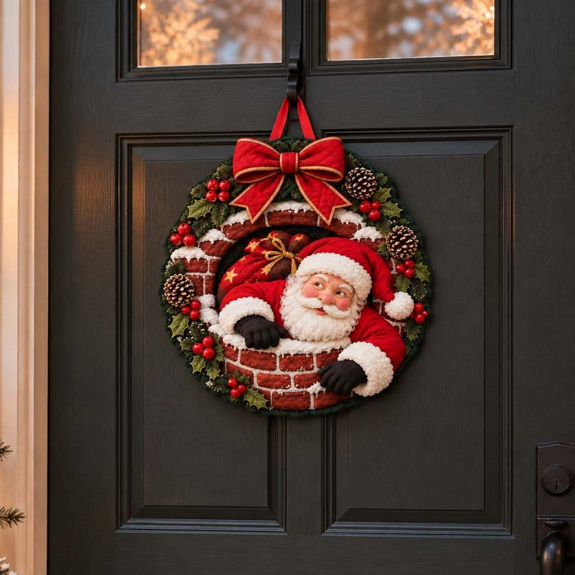 Santa Chimney Greeting Custom Shape Quilted Door Hanger TZL0HH0070