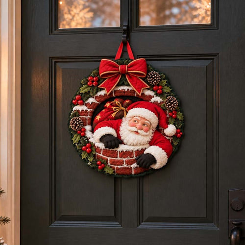 Santa Chimney Greeting Custom Shape Quilted Door Hanger TZL0HH0070