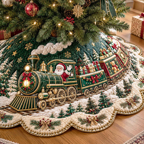 Santa Express Custom Shape Christmas Quilted Tree Skirt TZL0TD131