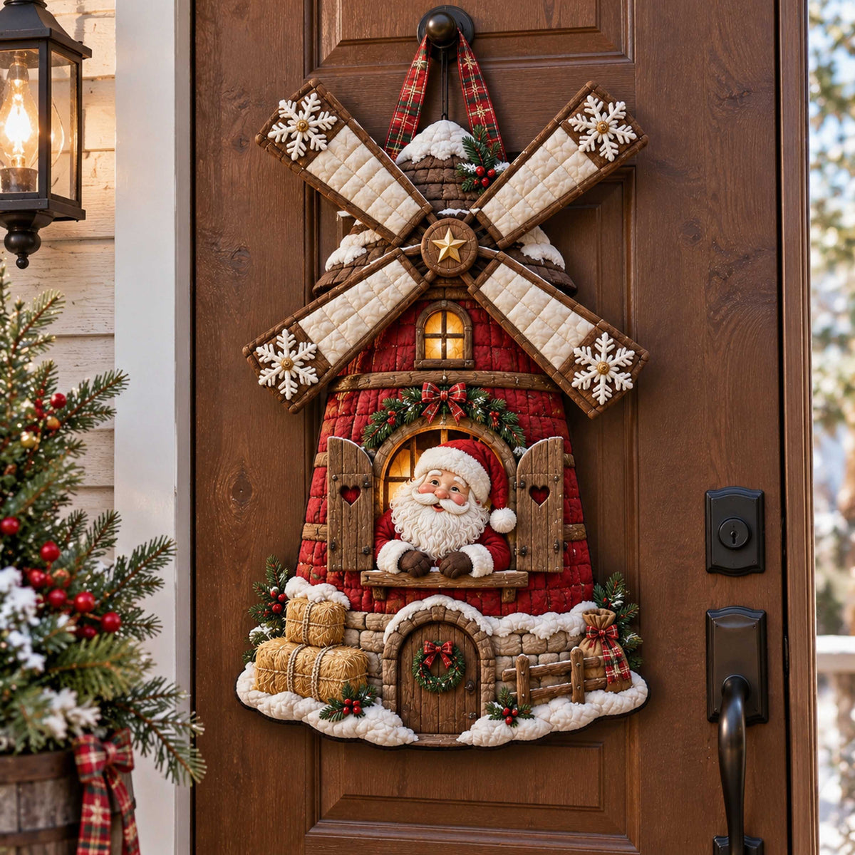 Santa Greetings Custom Shape Quilted Door Hanger TZL0TD98