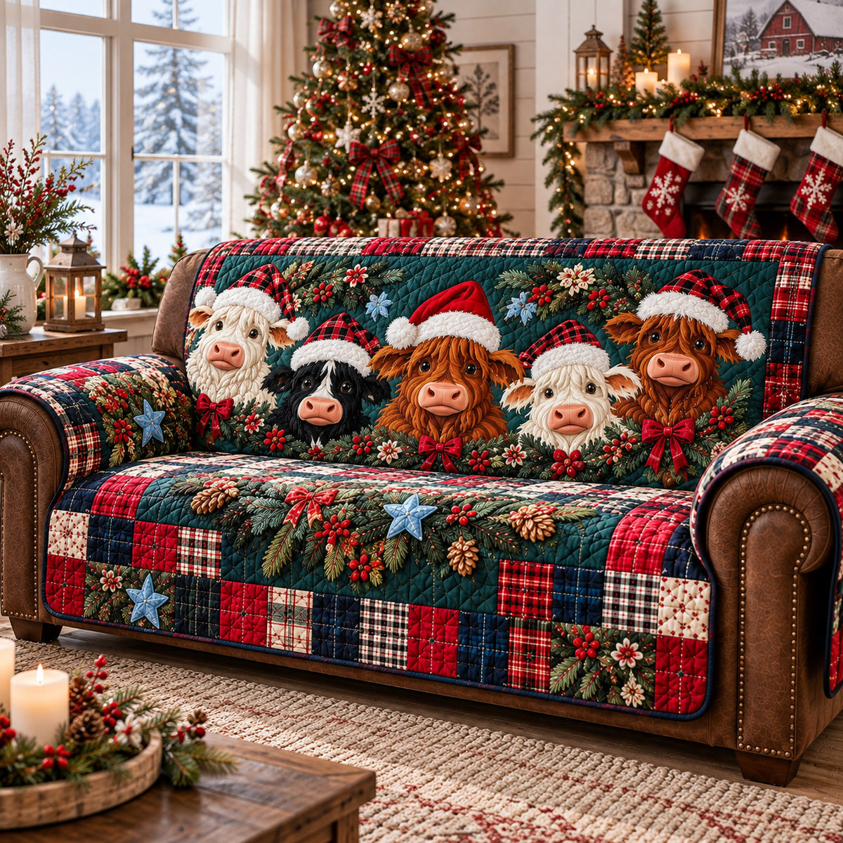 Santa Hat Herd Quilted Sofa Cover TZL0PT0770