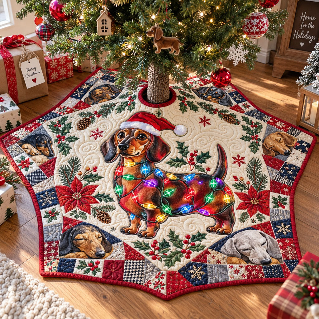Santa Paws Dachshund Custom Shape Christmas Quilted Tree Skirt TZL0PT0390
