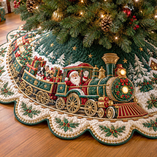 Santa Train Custom Shape Christmas Quilted Tree Skirt TZL0TD126