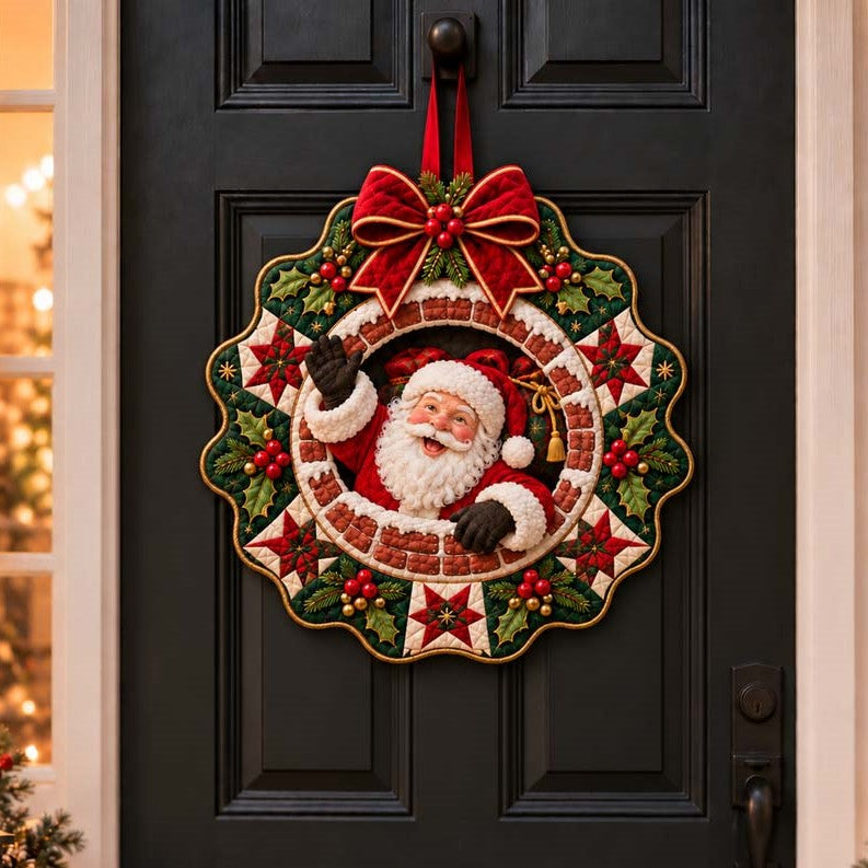 Santa Waving Cheer Custom Shape Quilted Door Hanger TZL0HH0078