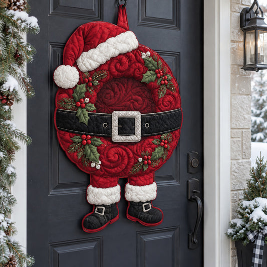Santa Wreath Custom Shape Quilted Door Hanger TZL0TV084