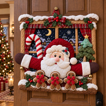 Santa’s Christmas Visit Custom Shape Quilted Door Hanger TZL0PT0305
