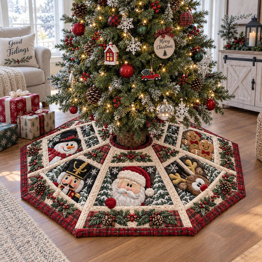 Santa’s Merry Workshop Custom Shape Christmas Quilted Tree Skirt TZL0PT0266