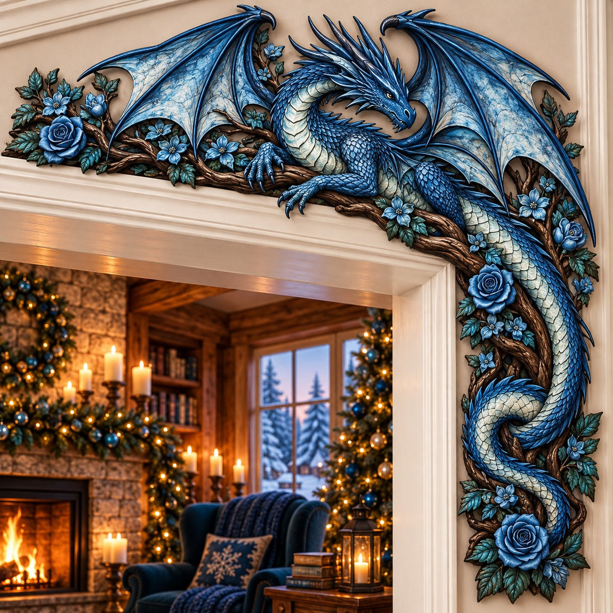 Sapphire Rose Dragon Christmas Door Corner Sign TZL0PT0744
