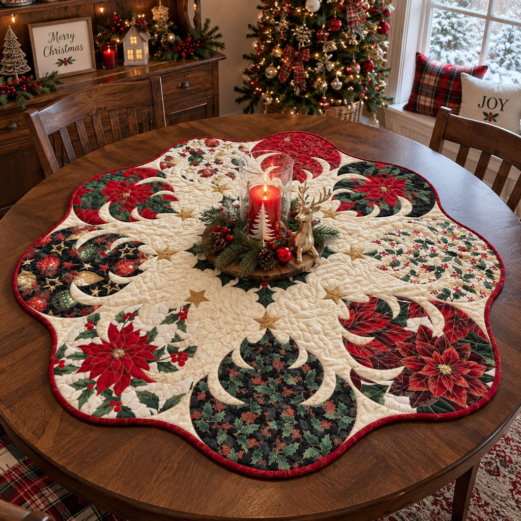 Scarlet Holiday Bloom Custom Shape Quilted Table Topper TZL0PT0375