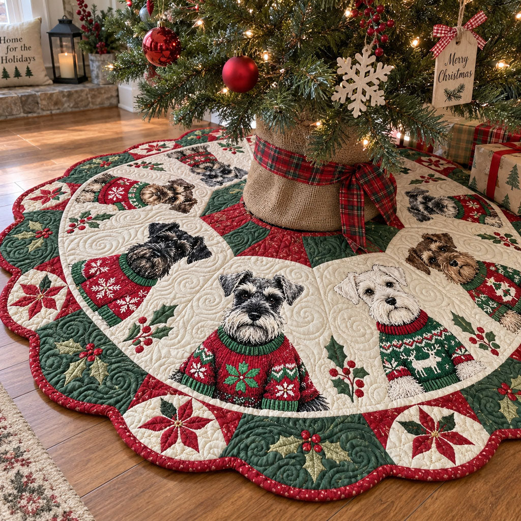 Schnauzer Holiday Hugs Custom Shape Christmas Quilted Tree Skirt TZL0PT0320