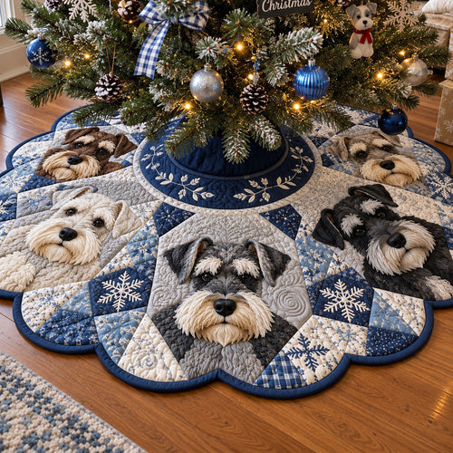 Schnauzer Snowflake Wishes Custom Shape Christmas Quilted Tree Skirt TZL0PT0323