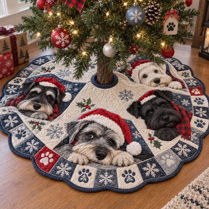 Schnauzer Under the Tree Custom Shape Christmas Quilted Tree Skirt TZL0PT0324
