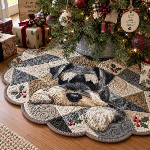 Schnauzer Winter Hearth Custom Shape Christmas Quilted Tree Skirt TZL0PT0325