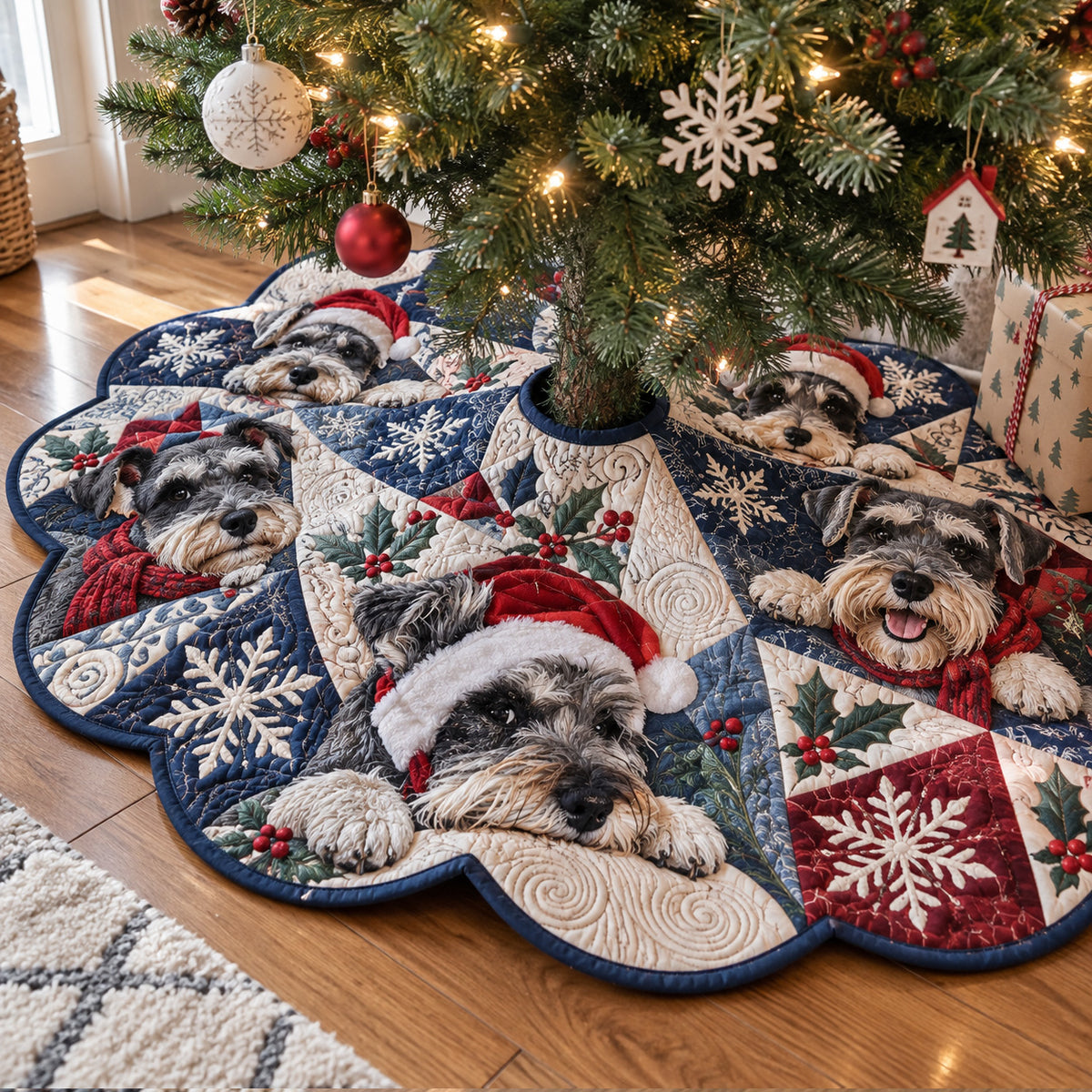 Schnauzer Winter Wonderland Custom Shape Christmas Quilted Tree Skirt TZL0PT0326