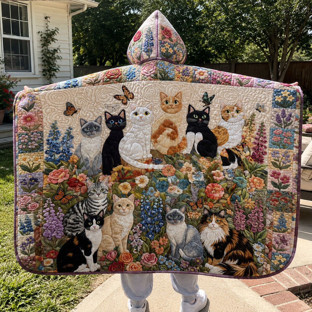 Secret Garden Cats Quilted Hooded Blanket TZL0PT0159