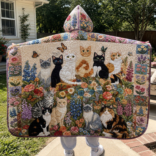 Secret Garden Cats Quilted Hooded Blanket TZL0PT0159