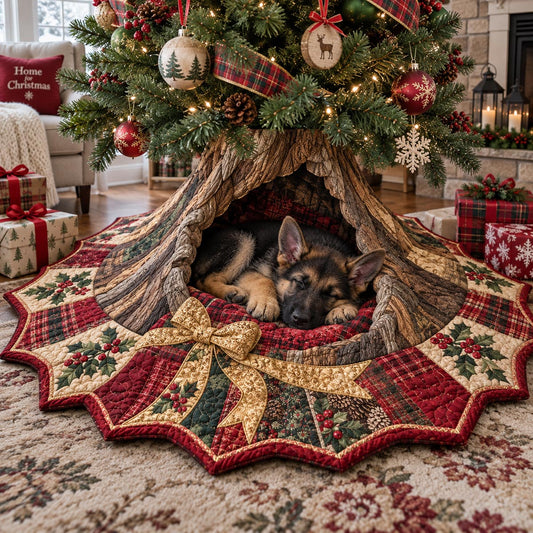 Sleepy German Shepherd Hideaway Custom Shape Christmas Quilted Tree Skirt TZL0DV311