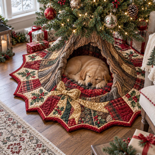 Sleepy Golden Retriever Hideaway Custom Shape Christmas Quilted Tree Skirt TZL0DV312