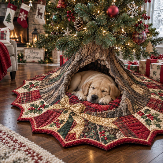 Sleepy Labrador Hideaway Custom Shape Christmas Quilted Tree Skirt TZL0DV313