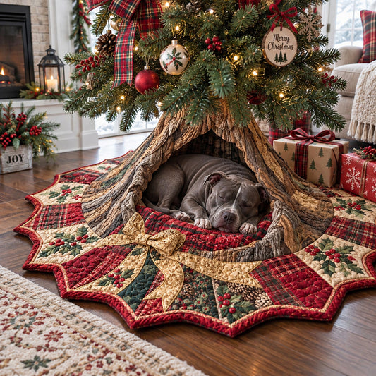 Sleepy Pit Bull Hideaway Custom Shape Christmas Quilted Tree Skirt TZL0DV305